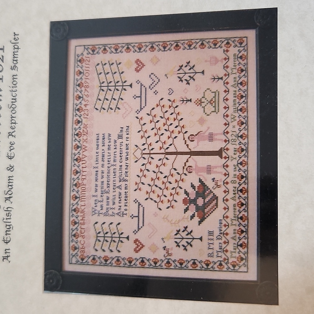 English Adam & Eve Reproduction Sampler Mary Ann Mosson 1821 Sampler Pattern Ins